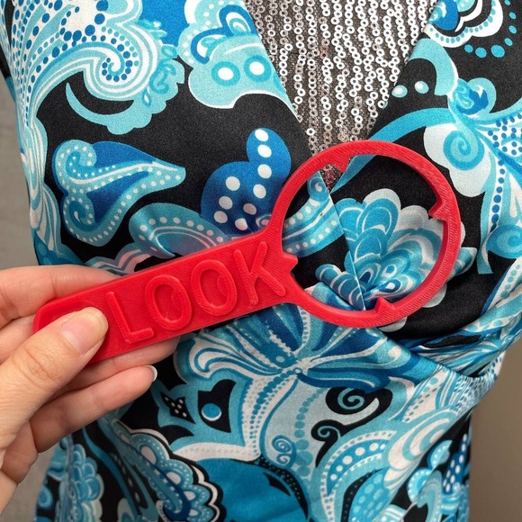 Vintage Y2K Rave Satin Babydoll Top Small Blue Swirl Cap Sleeve Festival Retro - Picture 3 of 7